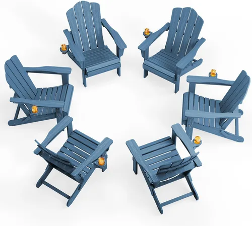 Miniatura 39 de KINGYES Silla plegable Adirondack, sillas de patio HDPE para todo clima, silla de césped con textura de madera para junto a la piscina, patio Aruba