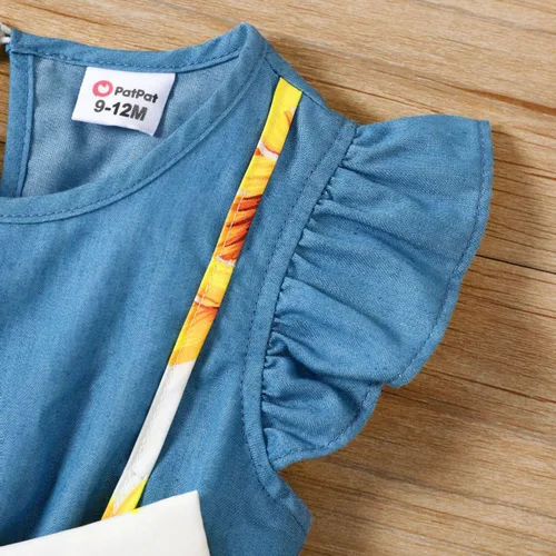 Miniatura 3 de PATPAT Vestidos de verano sin mangas para niña pequeña, ropa de verano para bebé, mezclilla con lazo, falda floral, vestido de verano de 3 a 24 meses