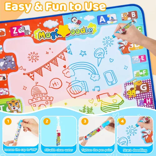 Miniatura 6 de Kizzyea - Juguetes para niños de 2, 3, 4, 5, 6+ años, niñas y niños, alfombrilla de garabatos de agua para niños, gran alfombrilla mágica