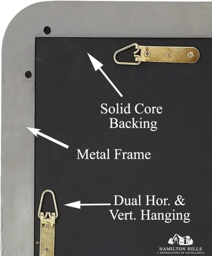 Miniatura 4 de Hamilton Hills - Espejo de pared de metal cepillado contemporáneo Panel de cristal negro enmarcado con esquina redondeada y diseño profundo