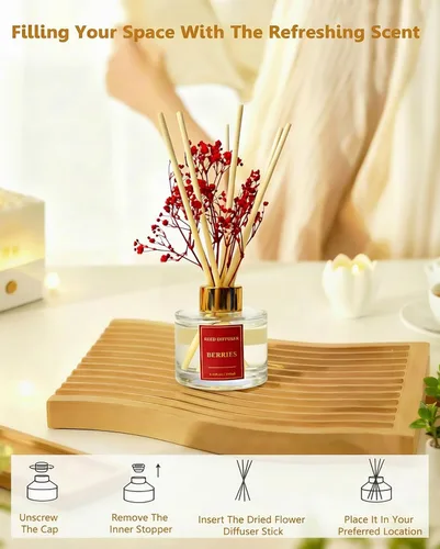 Miniatura 2 de Juego de difusor de varillas con aroma a verbena de limón con 6 varillas de varillas Decoración de baño para el hogar y el dormitorio, 3.38 onzas