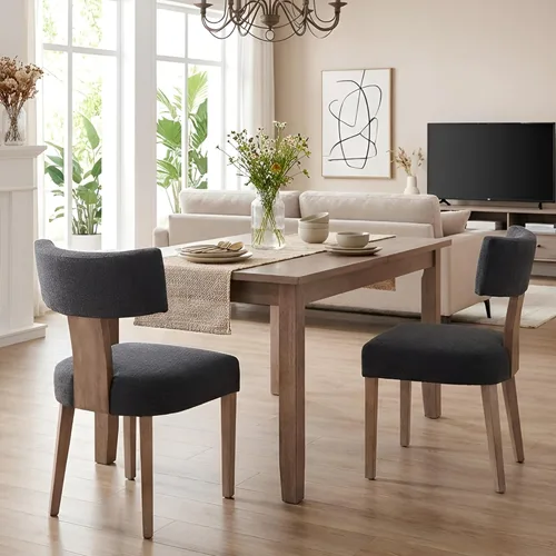 Miniatura 16 de HNY Juego de 6 sillas de comedor de ratán de estilo de mediados de siglo, silla de acento tapizada en lino de estilo granja con respaldo curvo