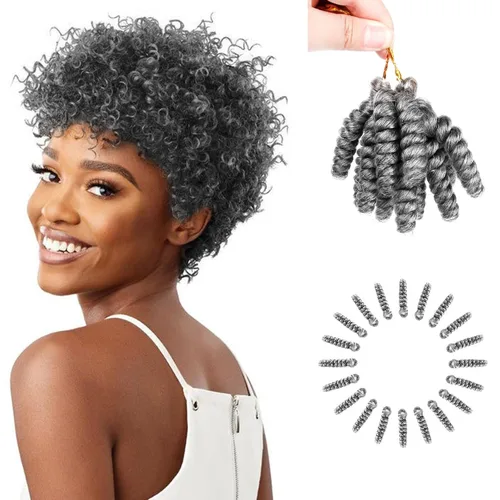 Miniatura 20 de BECUS Extensiones de cabello corto y rizado con trenzas de ganchillo para mujeres negras, paquete de 3 extensiones de cabello rizado de 10 pulgadas