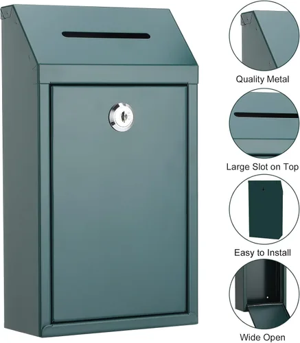 Miniatura 3 de Caja de donación de metal con ranura para cerradura, 10.2 x 5.7 x 3 pulgadas, caja de colección segura, caja de sugerencias para colección