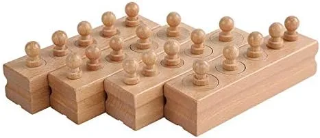 Miniatura 2 de Adena Montessori Bloque de cilindros pequeños de madera, enchufe de cilindro con perillas, herramientas educativas sensoriales para preescolar