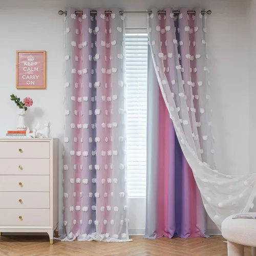 Miniatura 25 de Mysky Home Cortinas de doble capa, dormitorio, traslúcidas, opacas, habitación de niños, comedor, guardería, ojales, oscurecer la habitación, 52 x