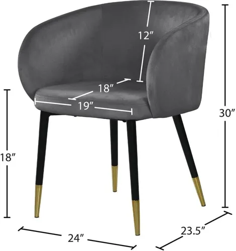 Miniatura 3 de Meridian Furniture Louise Collection Modern Silla de comedor tapizada de terciopelo contemporáneo con punta dorada, patas de metal negro, 24