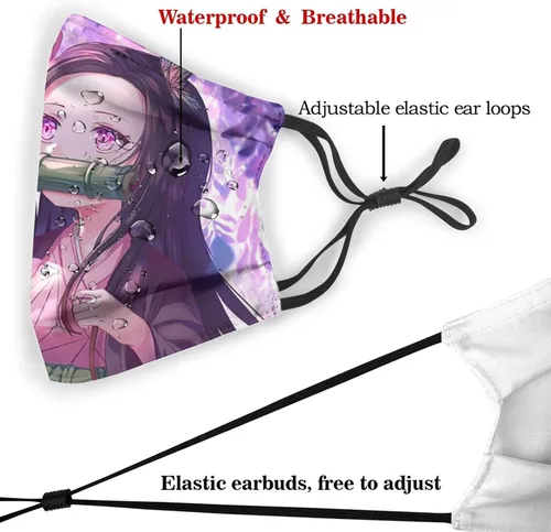 Miniatura 5 de BearLad Anime Dem0n S1ayer Kimetsu No Yaiba Kamado Nezuko - Mascarillas faciales para adultos, lavables con alambre de nariz, negro, talla M