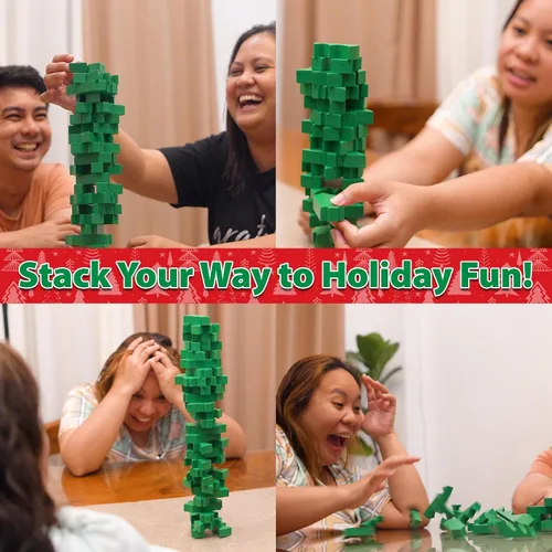 Miniatura 3 de Funwares Árbol de Navidad Apilable, Juego de Apilamiento de Bloques de Madera, Torre Tambaleante, Diversión Familiar y de Fiesta, Niños y Adultos