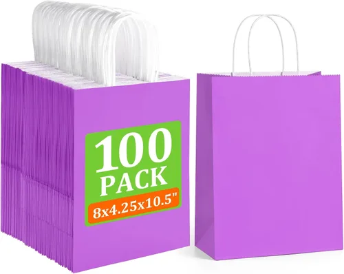 Miniatura 10 de BagDream Bolsas de regalo negras de 8 x 4.25 x 10.5 pulgadas, 100 bolsas de papel kraft con asas a granel para bodas, recuerdos de fiesta