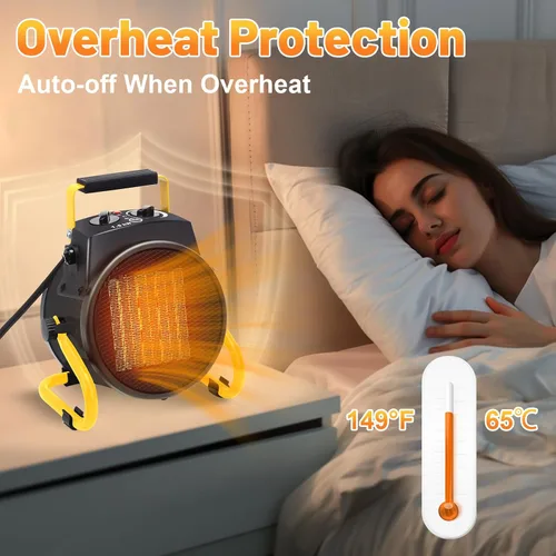 Miniatura 6 de Calentadores al aire libre para patio, calentador eléctrico de garaje de 1500 W con protección contra sobrecalentamiento, calentamiento rápido en 3