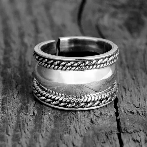 Miniatura 5 de Boho-Magic Anillos bohemios de plata de ley 925 para mujer, anillo de pulgar de banda ancha, ajustable, Metal