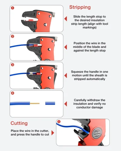 Miniatura 6 de VCELINK Pelacables y cortador automático de tiras rápidas, pelacables profesional de tira rápida, herramienta de pelado de cables eléctricos Negro