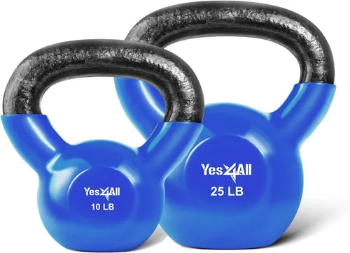 Miniatura 18 de Yes4All - Juego de pesas rusas recubiertas de vinilo, set combinado para entrenamiento corporal completo, fuerza de agarre, flexiones y ejercicios