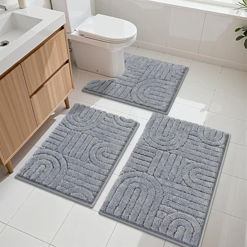 Miniatura 15 de Vaukki Juego de alfombras de baño de 3 piezas, color beige, lavables, antideslizantes, suaves, para ducha y bañera, alfombra de microfibra
