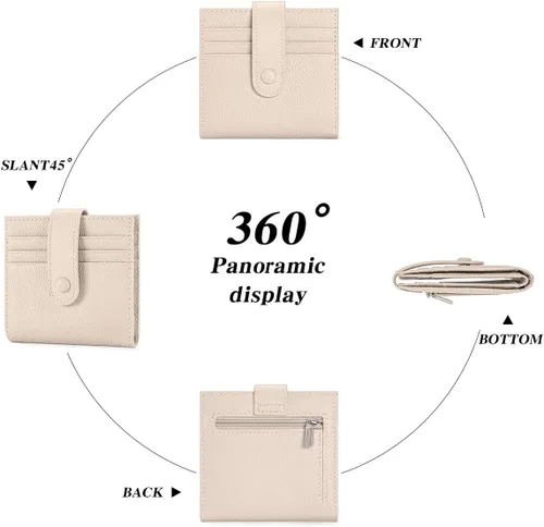 Miniatura 4 de Cartera delgada para mujer de cuero genuino pequeño plegable titular de la tarjeta de crédito con cremallera moneda bolsa de identificación ventana