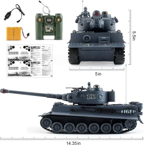 Miniatura 8 de BEAURE Tanques RC, 1:28 WW2 Tanque Alemán Tiger Juguetes para Niños, 9 Canales Vehículos de Control Remoto con Sonido y Luz, Juguetes Militares RC