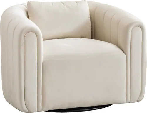 Miniatura 8 de ANJ Silla giratoria decorativa, silla de barril de terciopelo para sala de estar, cómodo sillón moderno, completamente montado (beige)