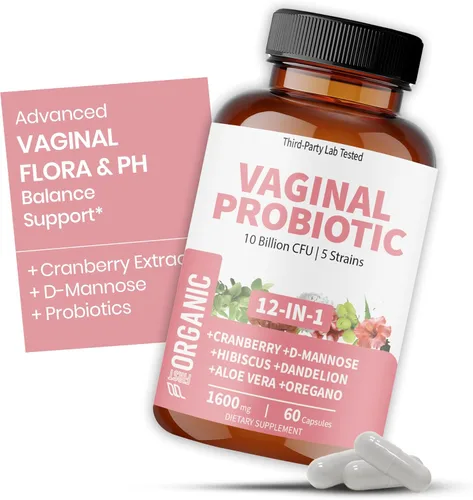 Miniatura 12 de Probiótico de microflora vaginal para mujer Apoya el equilibrio de ITU, levadura y pH Mezcla de hidratación diaria con arándano, D-manosa, aloe