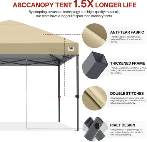 Miniatura 4 de ABCCANOPY Tienda de campaña desplegable de 10 x 10, refugio instantáneo de fácil instalación con bolsa con ruedas, toldo resistente al aire libre