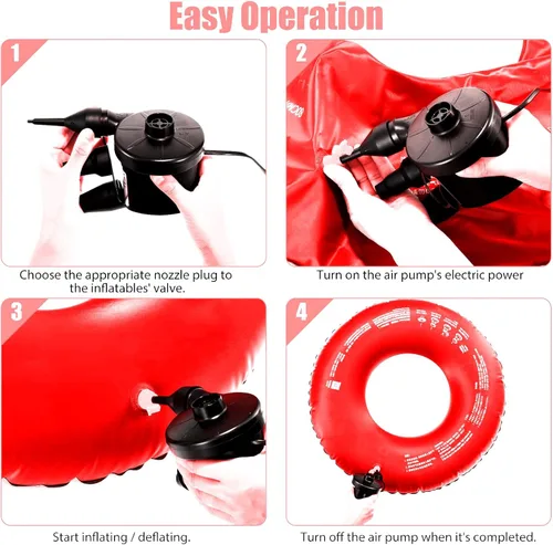 Miniatura 4 de Bomba de aire eléctrica para inflable con 3 boquillas, 110 V CA/12 V CC, bomba de colchón de aire portátil, inflador de llenado rápido, bomba