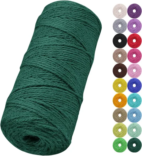 Miniatura 40 de Cuerda de yute natural de 0.079 pulgadas y 328 pies para manualidades, cuerda de yute de colores de 3 capas para envoltura de regalos, jardinería
