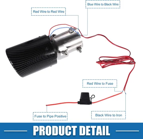 Miniatura 6 de Tubo de escape de coche con luces LED rojas ajustable 1.4-2.2 pulgadas entrada 8.3 pulgadas longitud acero inoxidable fibra de carbono patrón negro