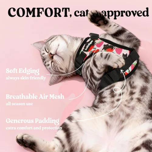 Miniatura 4 de rabbitgoo Cat Harness and Leash Set, Escape Proof Vest, XXS, Berry Pounce Soft Breathable Mesh, No-choke Adjustable Fit, Snap Buckles, Sturdy