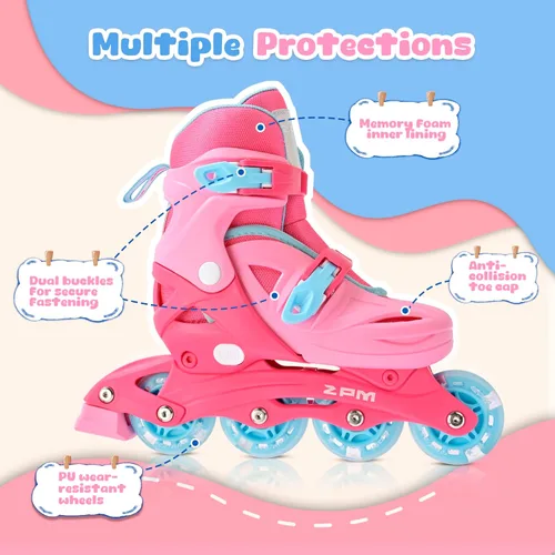 Miniatura 3 de 2PM SPORTS Patines en línea para niños y niñas de 4 a 8, 6 a 12 años, con ruedas iluminadas, cuchillas ajustables para niños y jóvenes principiantes