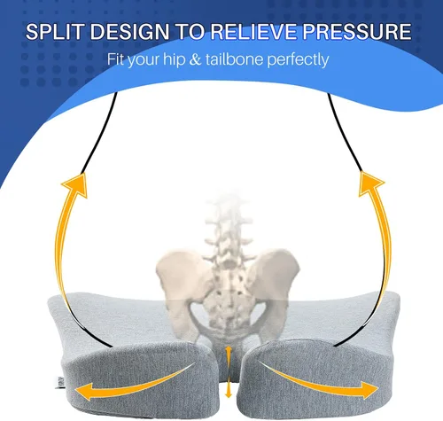 Miniatura 5 de Cojín de asiento de espuma viscoelástica extragrande para silla de oficina, para soporte de espalda, alivio de la ciática y el coxis, almohada