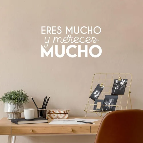 Eres Mucho Y Mereces Mucho/You are A Lot and You Mererve A Lot - 13 x 25 pulgadas - Pegatina motivadora con cita española para dormitorio, armario,