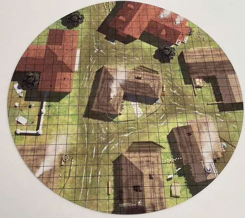 Alfombra de juego de pueblo de 24 pulgadas de diámetro con borde cosido de rejilla de 1 pulgada, doble cara con terreno universal de mazmorra