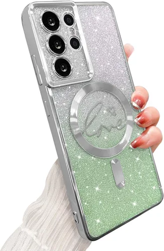 Miniatura 167 de ZONRW - Funda para Samsung Galaxy S22 Ultra magnética, para mujeres y niñas, cubierta trasera suave, lujosa, con corazón de amor, bling, degradado