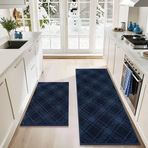 Miniatura 10 de COSY HOMEER Juego de alfombras y tapetes de cocina 2 piezas antideslizantes, suaves alfombras de cocina para piso absorbentes y resistentes a Gris