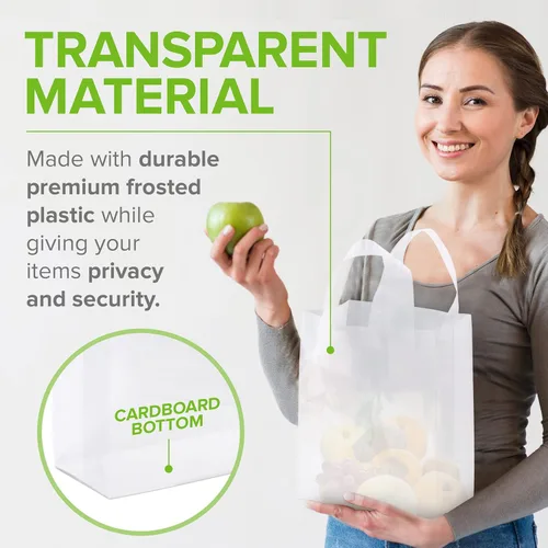Miniatura 2 de Prime Line Packaging Bolsas de regalo de plástico, bolsas de regalo esmeriladas con asas para pequeñas empresas, regalos de bienvenida, bolsas