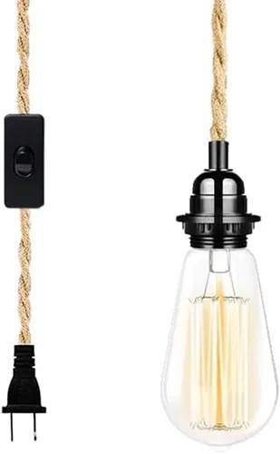 Cable de luz colgante industrial de 15 pies - Accesorio de luz colgante enchufable, Cable de lámpara colgante estilo granja de 15 pies con