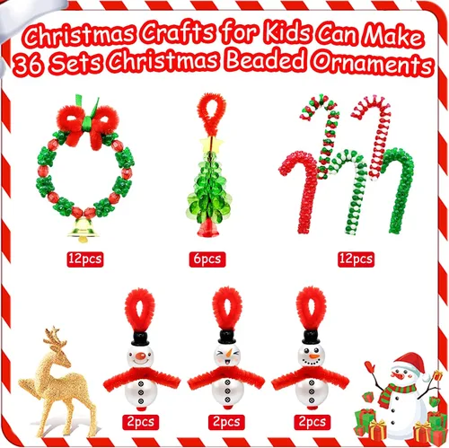 Miniatura 3 de AouEtnay - 36 piezas de kits de adornos navideños con cuentas para manualidades navideñas para niños y adultos, cuentas navideñas DIY con tres