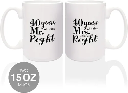 Miniatura 2 de Canopy Street Juego de tazas de 40 aniversario / 40 Years Mr. And Mrs. Always Right Tazas de café / Tazas de aniversario de 15 onzas/divertido