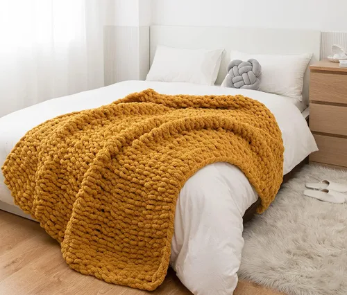 Miniatura 2 de Manta de punto grueso, manta de punto grueso con hilo de felpilla suave, 50 x 60 pulgadas, hecha a mano, cálida y gruesa, para sofá, cama y viajes