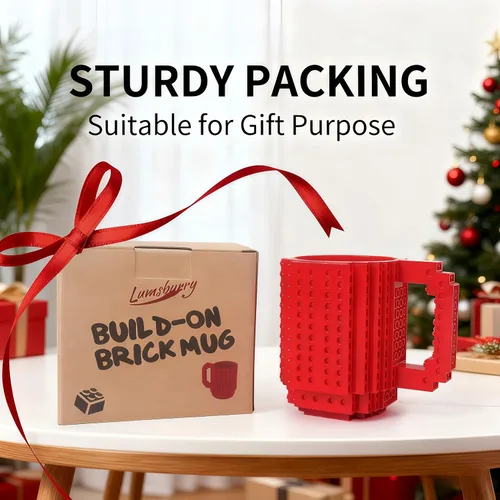 Miniatura 7 de Lumsburry Taza de café de ladrillo integrada, divertida taza de bricolaje con bloques de construcción creativa para niños, hombres y mujeres, Rojo