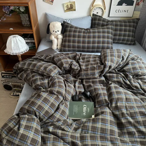 Miniatura 15 de DONEUS Juego de funda de edredón a cuadros 100% algodón lavado como lino súper suave y cómodo, juego de ropa de cama de 3 piezas a cuadros negros