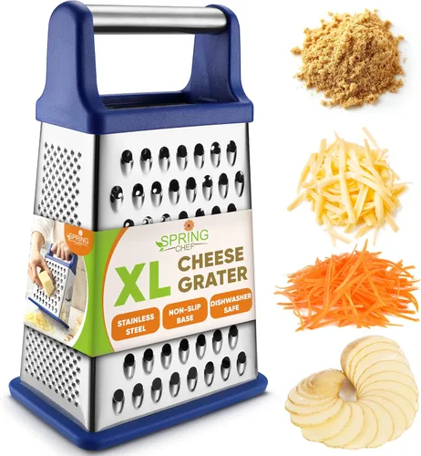 Spring Chef Rallador de queso de acero inoxidable XL con asa para queso parmesano de Spring Chef - Rallador de metal de 4 lados para cocina - Zafiro