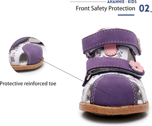 Miniatura 3 de Ahannie Sandalias de cuero genuino para niños y niñas con soporte para el arco, unisex con puntera cerrada, zapatos de verano para primeros