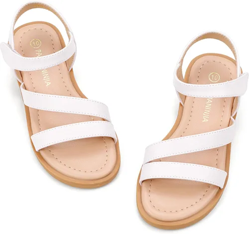 PANDANINJIA Sandalias de verano para niñas Monica con punta abierta, zapatos planos de vestir para niños pequeños y grandes