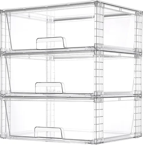 Miniatura 8 de Vtopmart Paquete de 2 Cajones de Almacenamiento Grandes Apilables, Fácil de Ensamblar Organizadores de Acrílico Transparente para Baño Armario