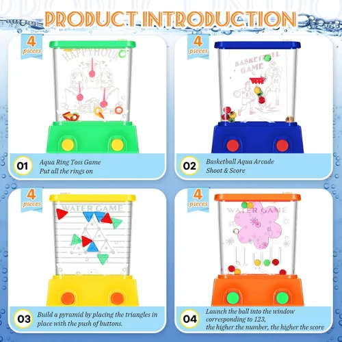 Miniatura 6 de Zhanmai 16 Piezas Juegos de Agua de Mano Mini Arcade Pez Lanzamiento de Anillos Baloncesto, Lanzamiento de Anillos de Agua Juguetes de Mano