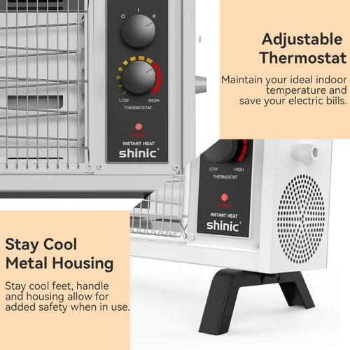 Miniatura 4 de Shinic Calentadores radiantes para uso en interiores para habitaciones grandes, calentador eléctrico de calentamiento rápido de 1500 W/750 W