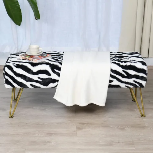 Miniatura 5 de Otomana larga rectangular de piel sintética con estampado de cebra, de 46 x 16 x 17 pulgadas, banco de entrada, reposapiés suave y peludo, banco