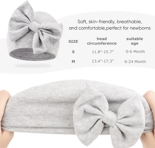 Miniatura 7 de DRESHOW Newborn Baby Hats Hospital Hat Baby Cotton Beanie Infant Bow Hats