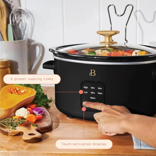 Miniatura 4 de Hermosa olla de cocción lenta de 4 cuartos de galón con pantalla activada por tacto, controles digitales programables, olla antiadherente extraíble